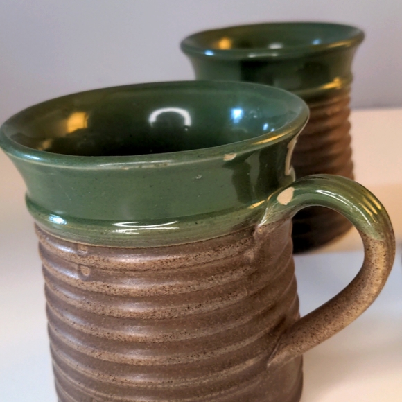 Vintage Stoneware Mugs Green and Brown Glaze - Picture 6 of 6